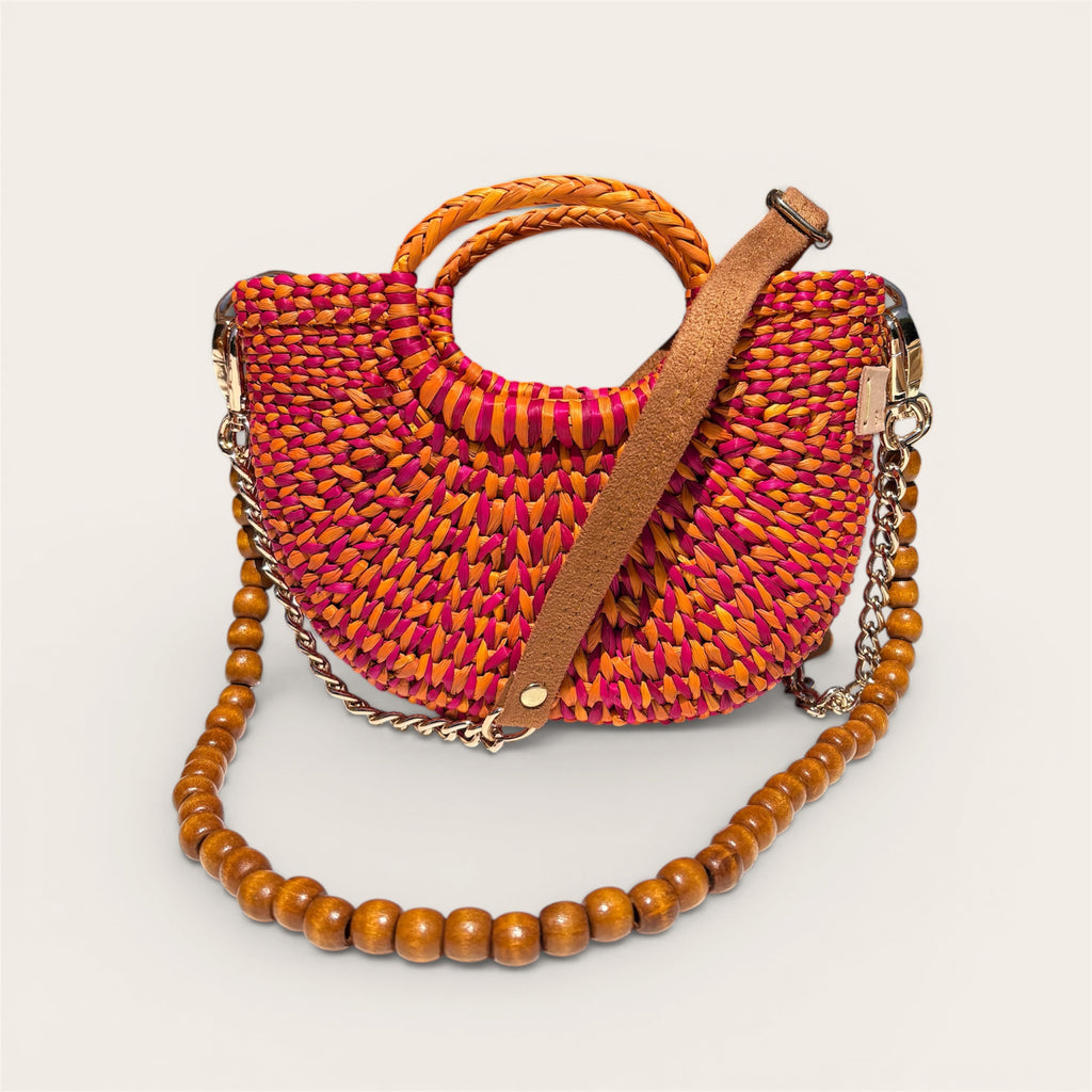The Riviera Pop Mini Crossbody Handbag - Veined Fuchsia & Orange
