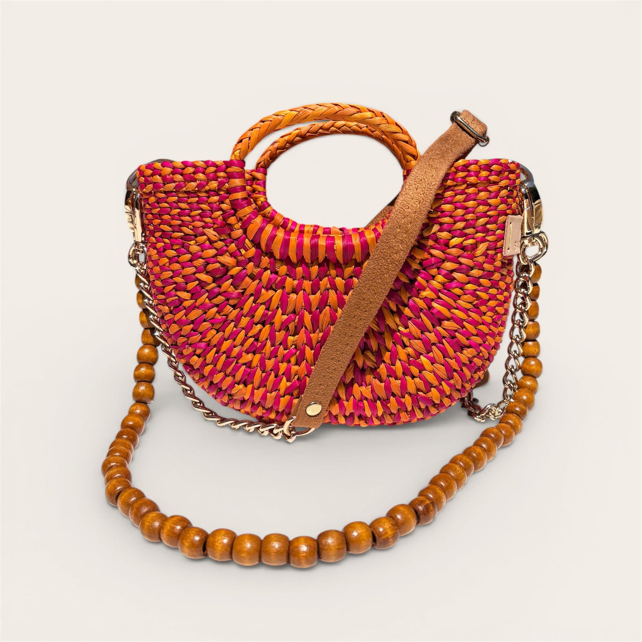 The Riviera Pop Mini Crossbody Handbag - Veined Fuchsia & Orange