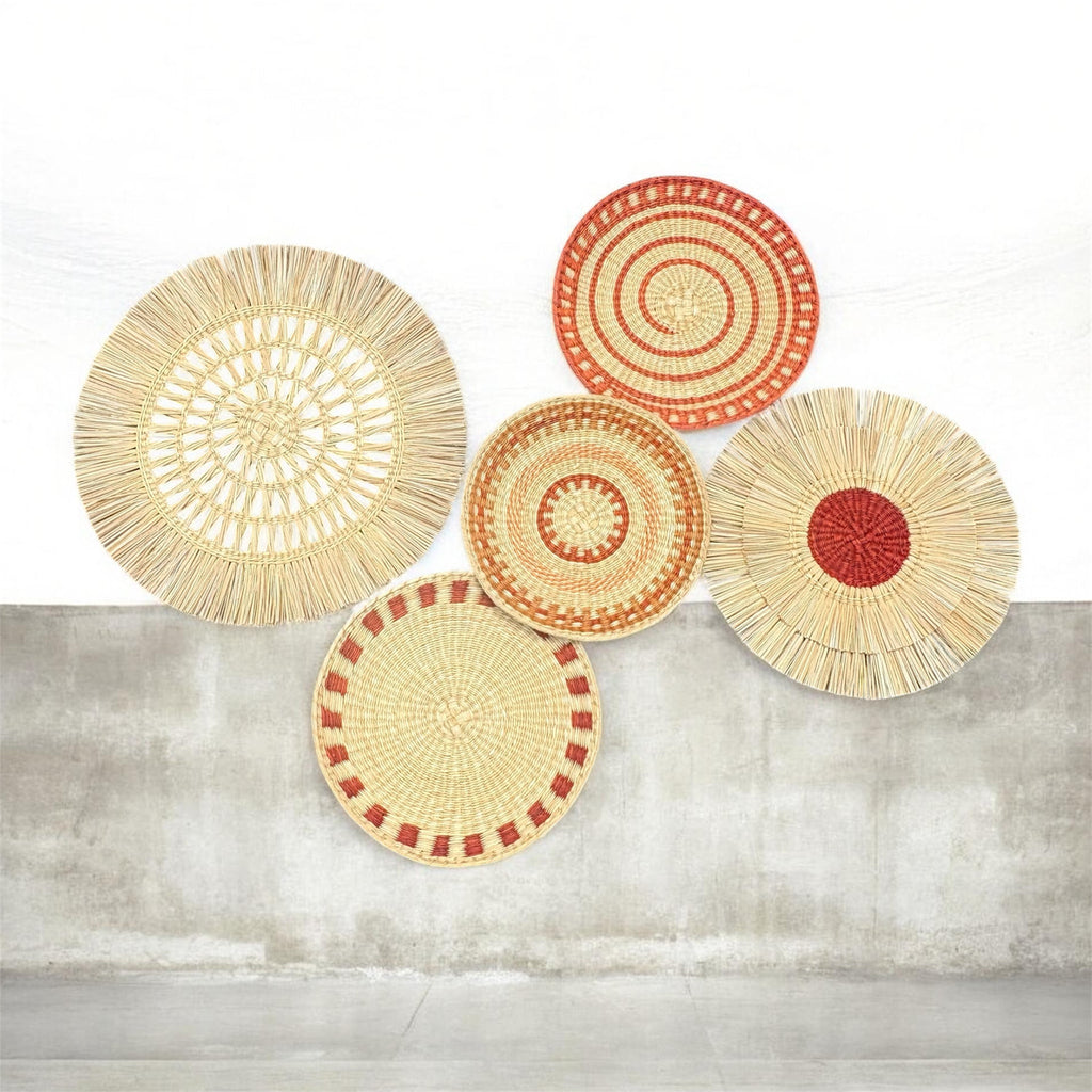 The Solara Wall Art - Set of 5 plates - Natural, Orange, Ochre mix
